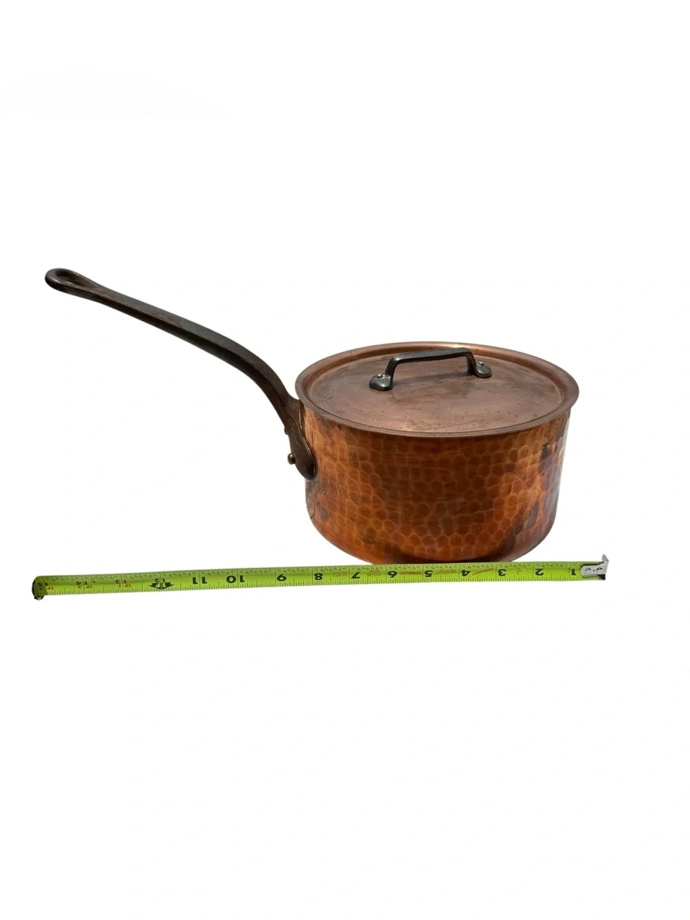Vintage French Hammered Copper Saucepan Lid Cast Iron Handle Made France 8”